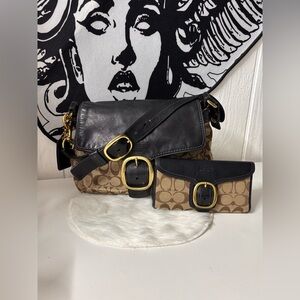 Coach Bleecker Signature Flap Shoulder Bag and a matching wallet.